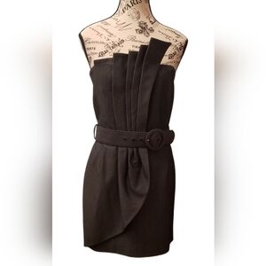 Elegant Black Strapless Mini Dress with Belt